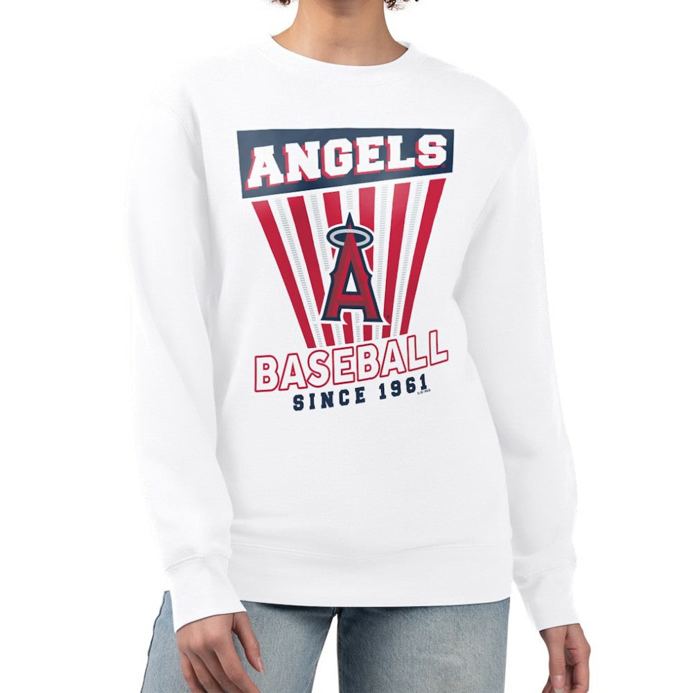 White Los Angeles Angels Starter Women's Poster Print Team Fleece Pullover Sweatshirt