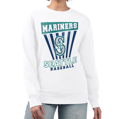 White Seattle Mariners Starter Women's Poster Print Team Fleece Pullover Sweatshirt