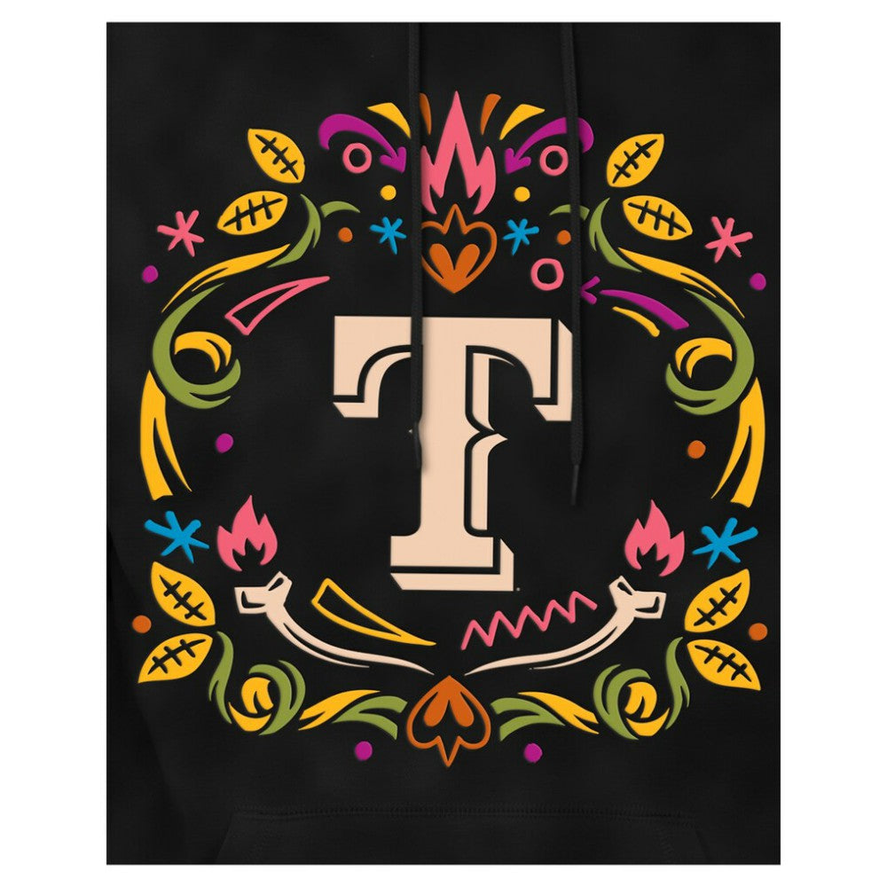 Black Texas Rangers New Era Día de los Muertos Brushed Fleece Hoodie