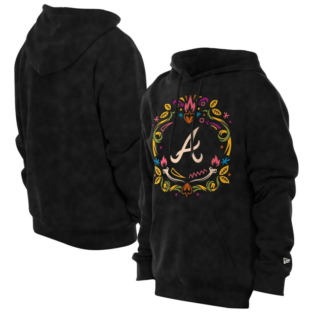 Black Atlanta Braves New Era Día de los Muertos Brushed Fleece Hoodie
