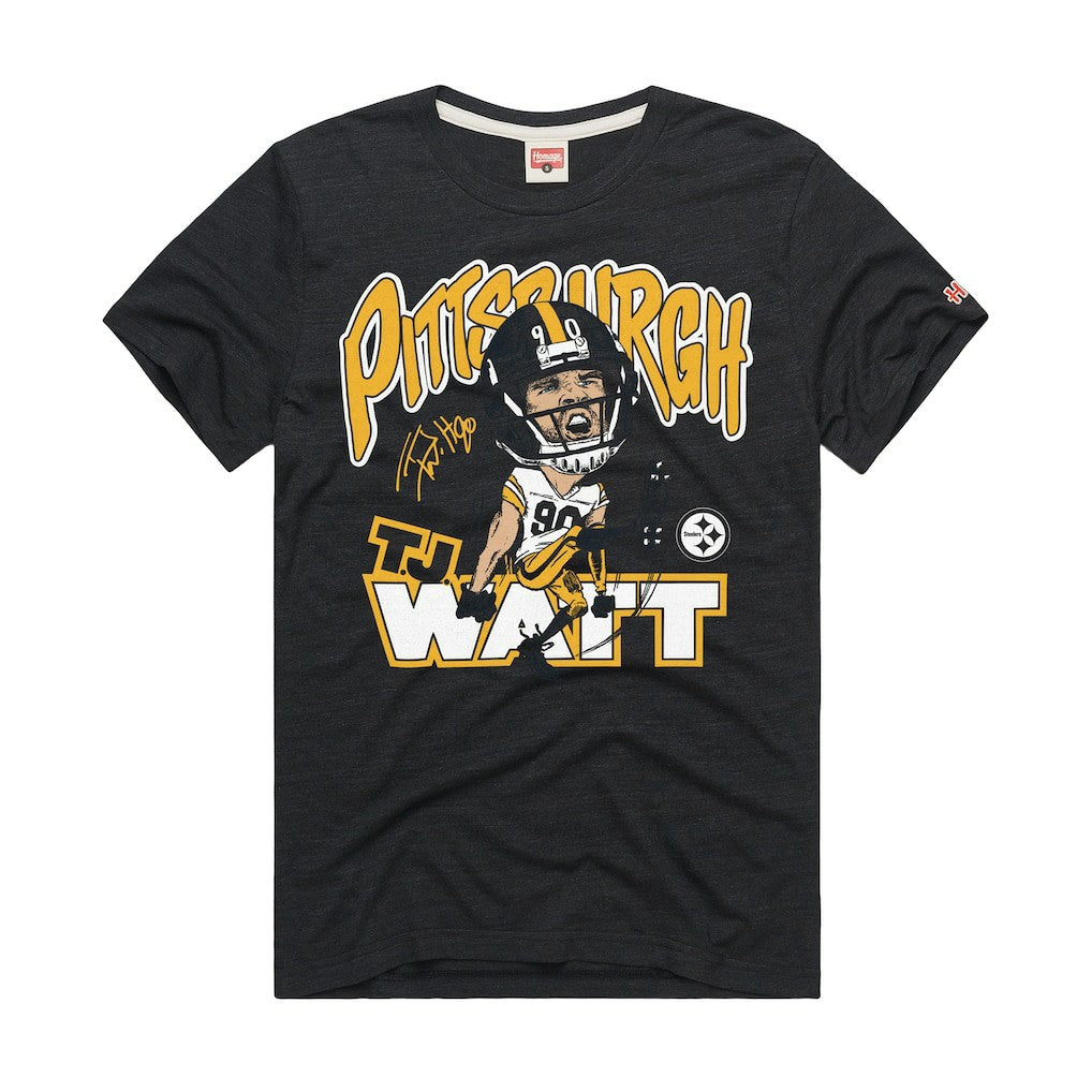 T.J. Watt  Homage Unisex Caricature Player Graphic Tri-Blend T-Shirt - Pittsburgh Steelers T-shirts