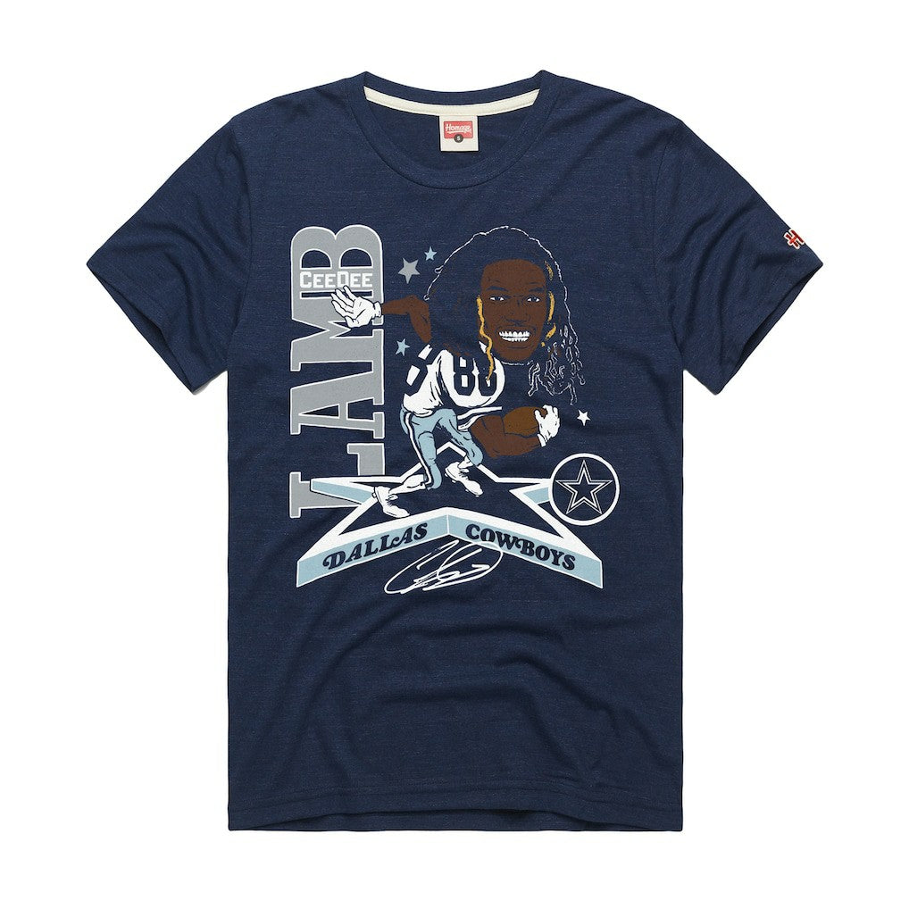 CeeDee Lamb  Homage Unisex Caricature Player Graphic Tri-Blend T-Shirt - Dallas Cowboys T-shirts