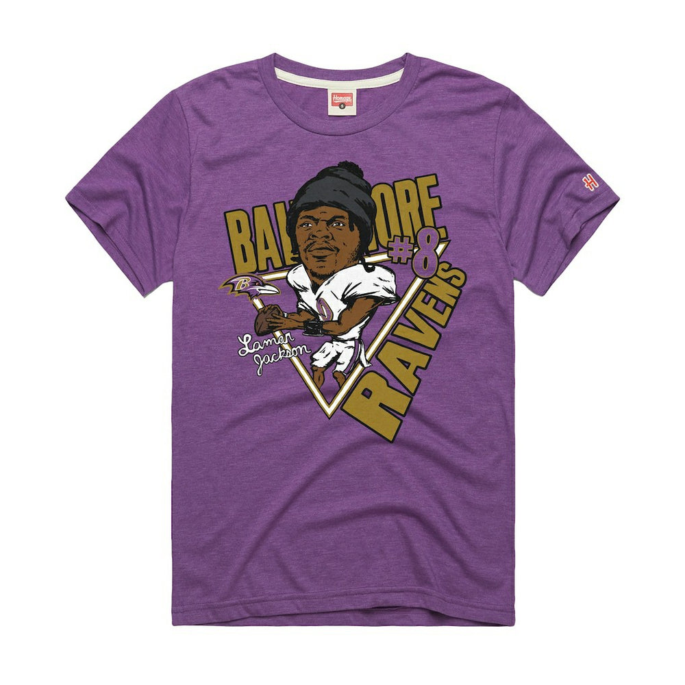Lamar Jackson  Homage Unisex Caricature Player Graphic Tri-Blend T-Shirt - Baltimore Ravens T-shirts