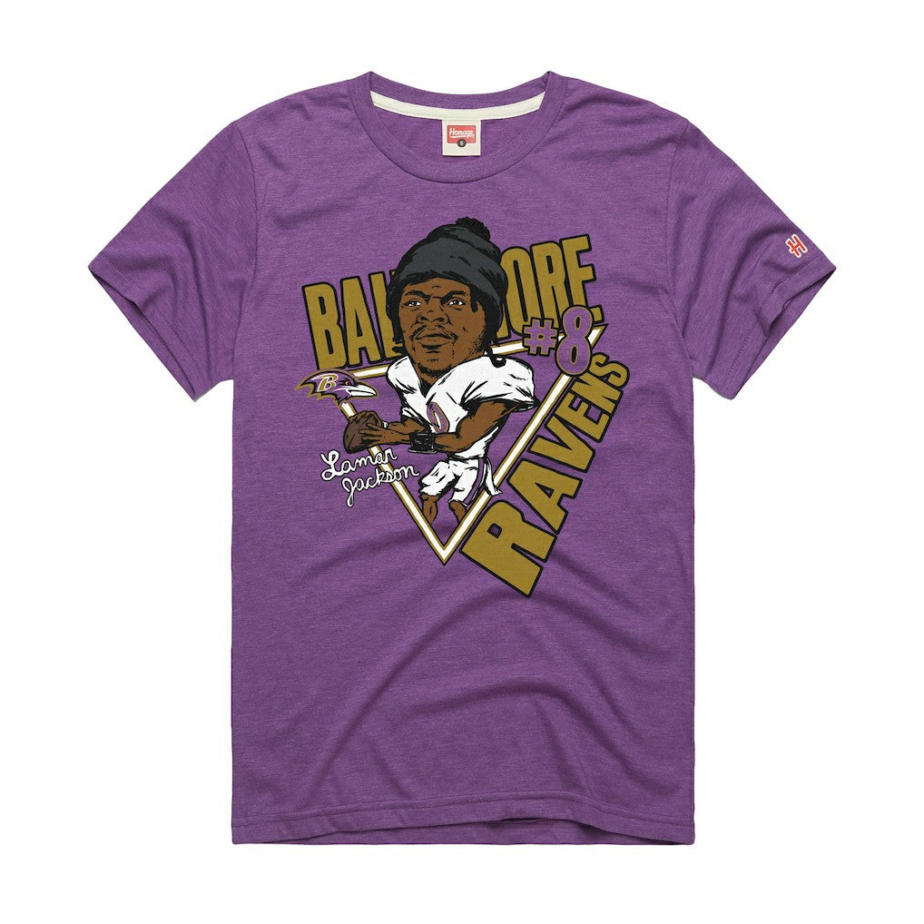 Lamar Jackson  Homage Unisex Caricature Player Graphic Tri-Blend T-Shirt - Baltimore Ravens T-shirts