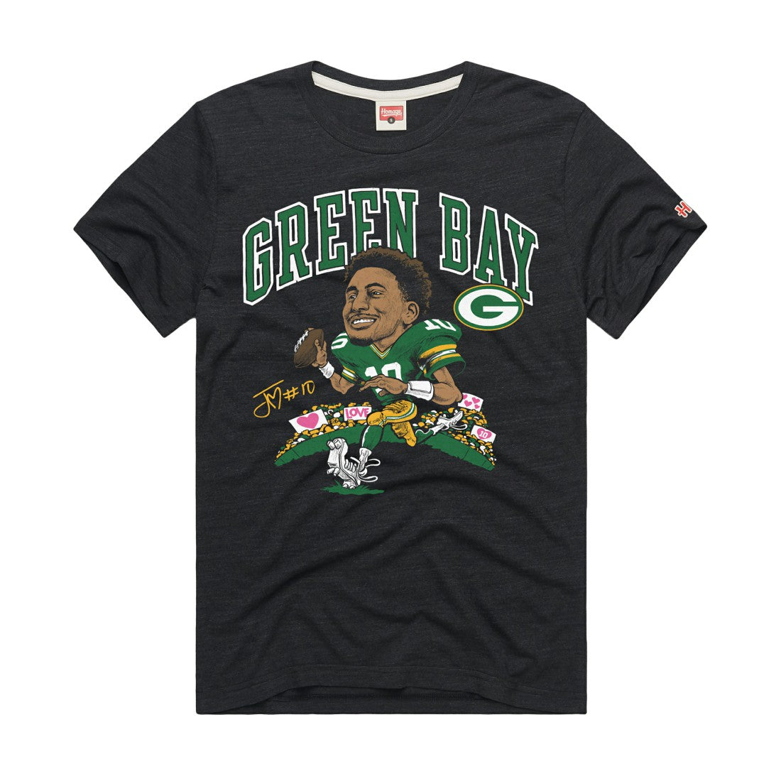 Jordan Love  Homage Unisex Caricature Player Graphic Tri-Blend T-Shirt - Green Bay Packers T-shirts