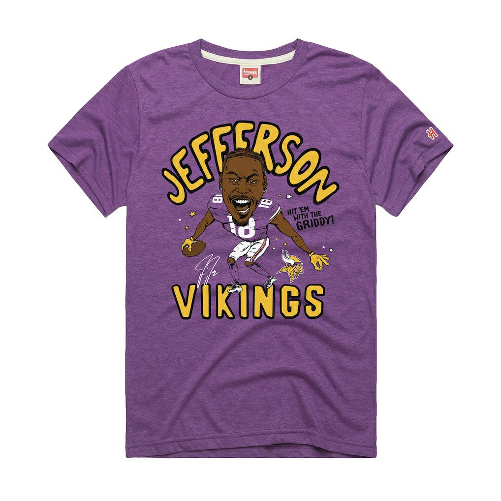 Justin Jefferson  Homage Unisex Caricature Player Graphic Tri-Blend T-Shirt - Minnesota Vikings T-shirts
