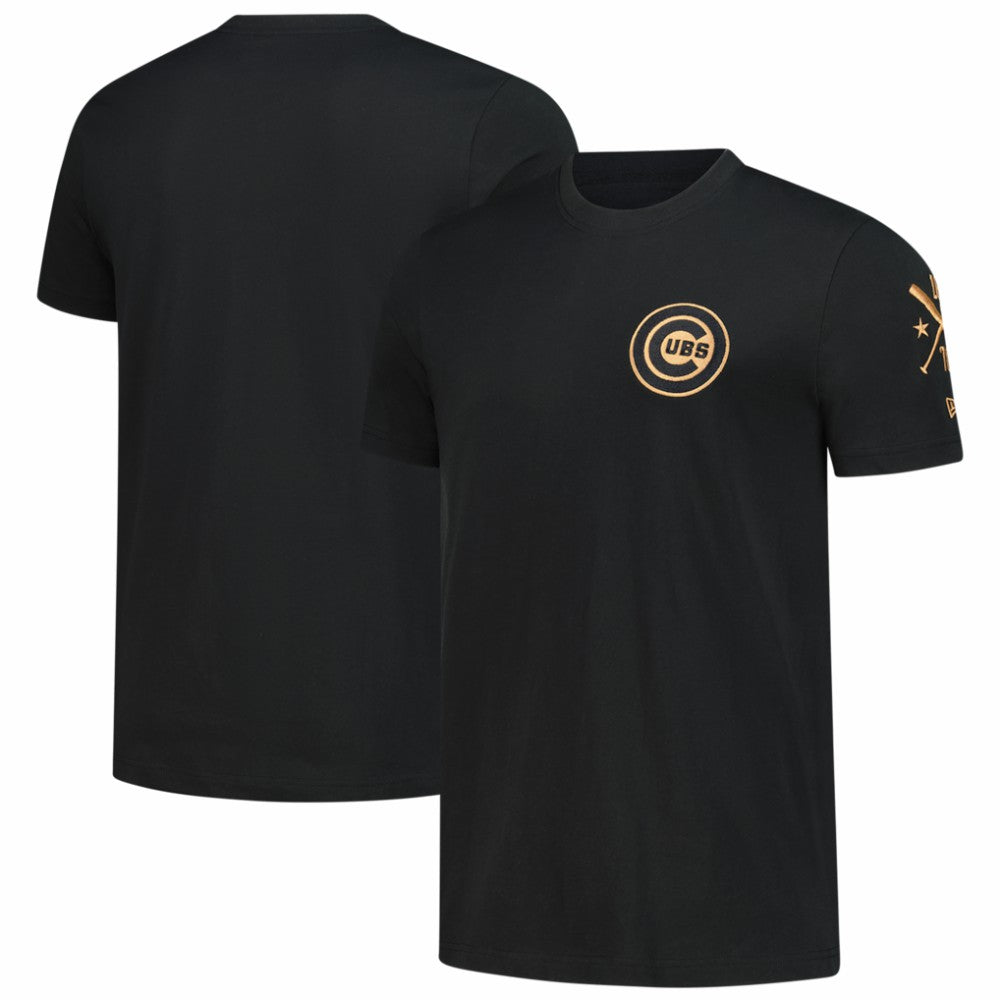 Black Chicago Cubs New Era Bronze Logo with Cross Bats Established T-Shirt
