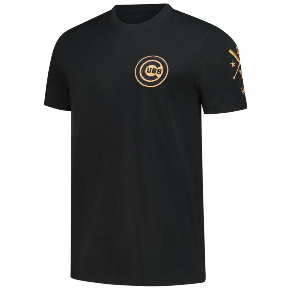 Black Chicago Cubs New Era Bronze Logo with Cross Bats Established T-Shirt