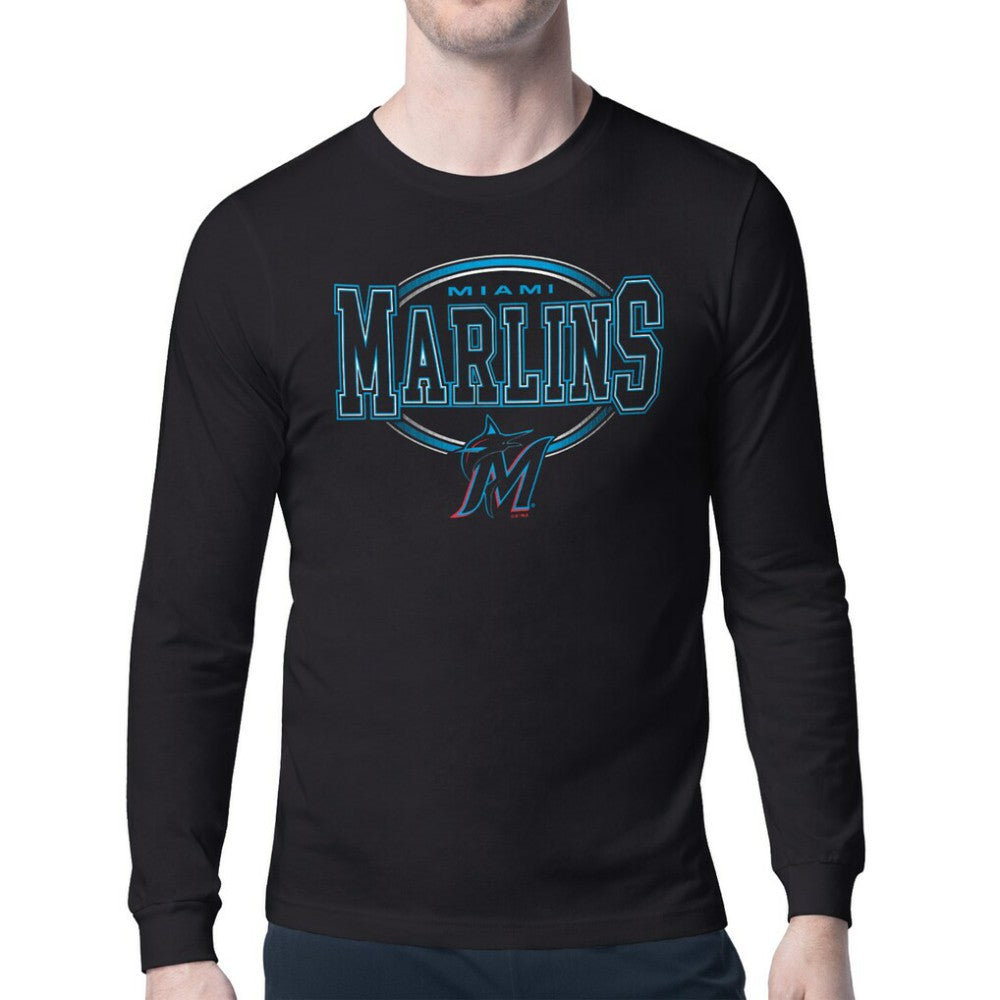Black Miami Marlins Starter Team Track Graphic Long Sleeve T-Shirt
