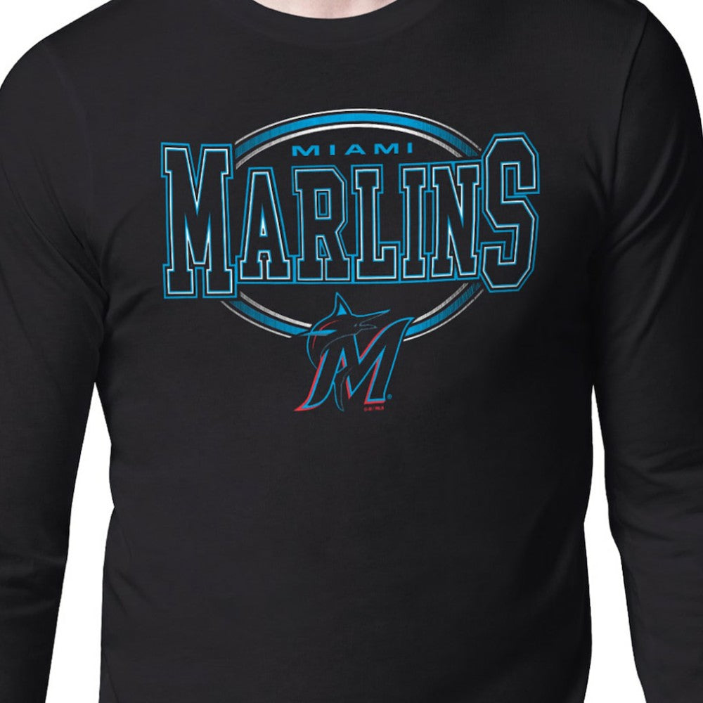 Black Miami Marlins Starter Team Track Graphic Long Sleeve T-Shirt