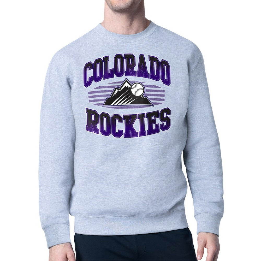 Heather Gray Colorado Rockies Starter Team Grit Graphic Fleece Pullover Sweatshirt