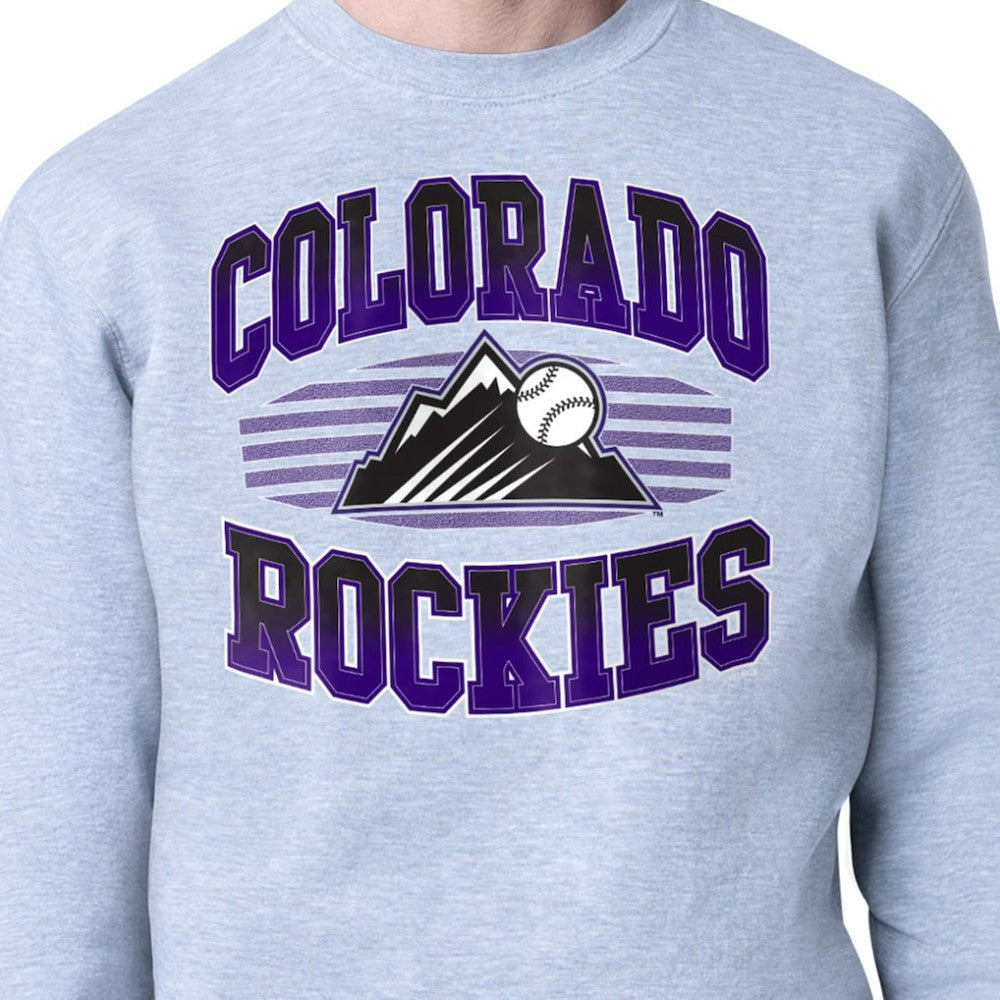 Heather Gray Colorado Rockies Starter Team Grit Graphic Fleece Pullover Sweatshirt