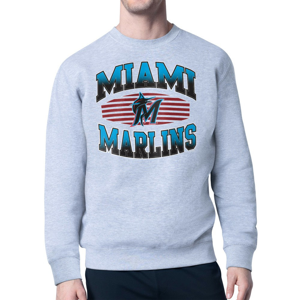 Heather Gray Miami Marlins Starter Team Grit Graphic Fleece Pullover Sweatshirt