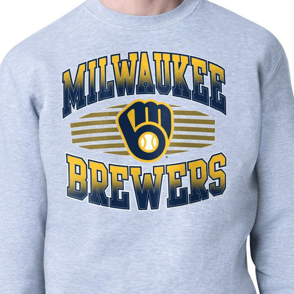 Heather Gray Milwaukee Brewers Starter Team Grit Graphic Fleece Pullover Sweatshirt