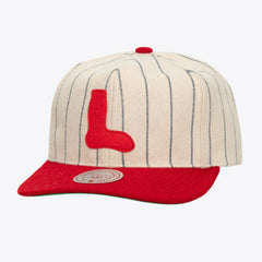 Cream Boston Red Sox Mitchell & Ness Unisex Vintage Ground Melton Wool Pinstripe Adjustable Hat