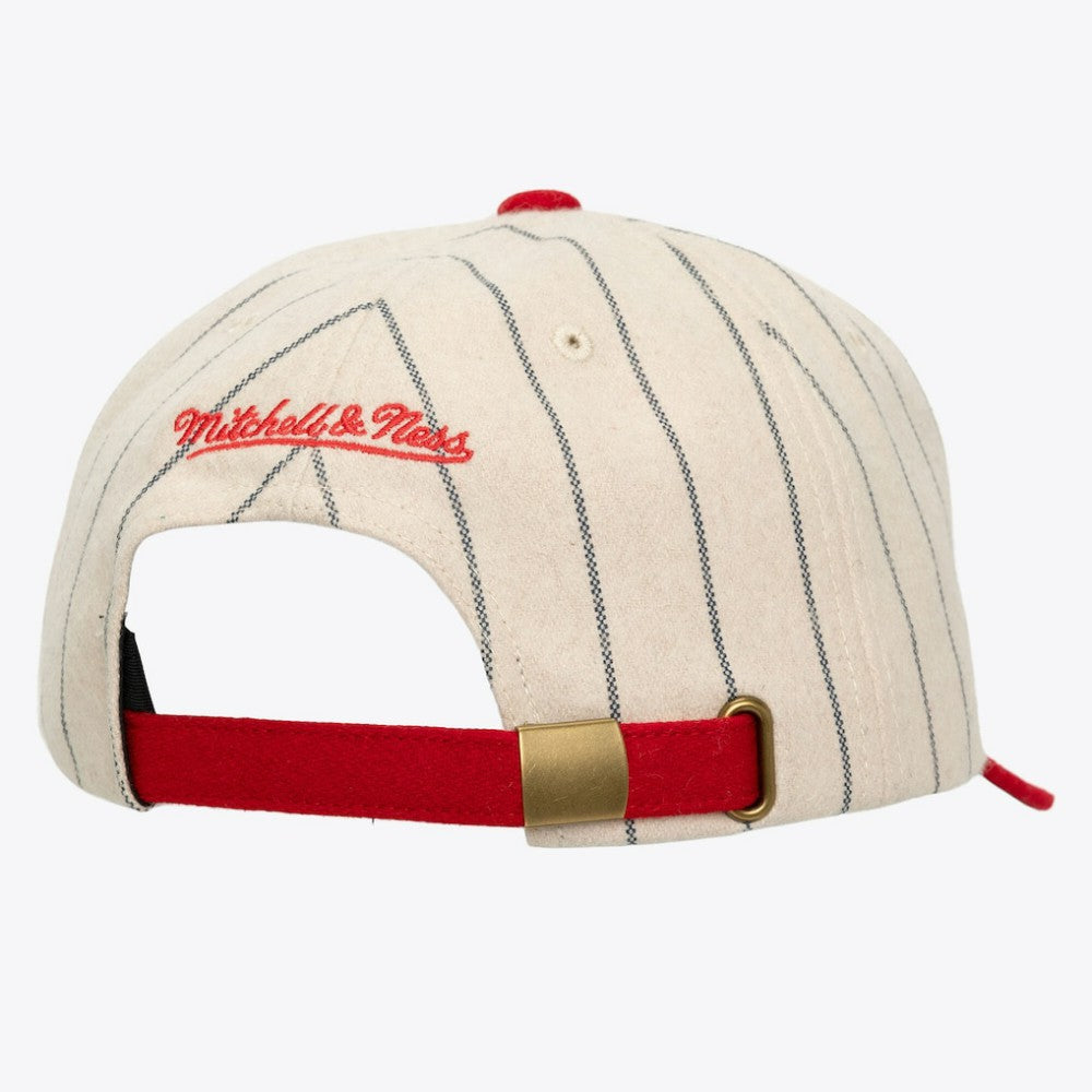 Cream Boston Red Sox Mitchell & Ness Unisex Vintage Ground Melton Wool Pinstripe Adjustable Hat