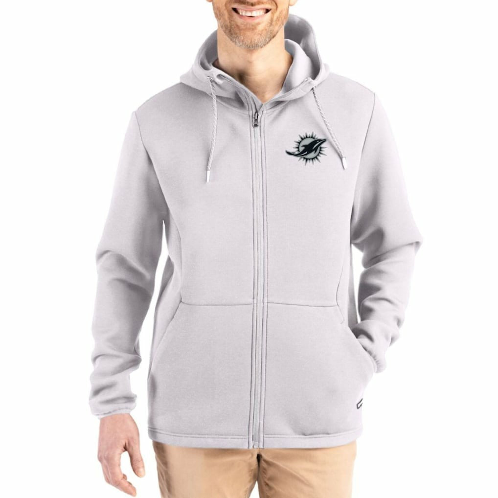 Cutter & Buck Roam Epic Comfort Recycled Full-Zip Hoodie Jacket - Miami Dolphins Hoodies