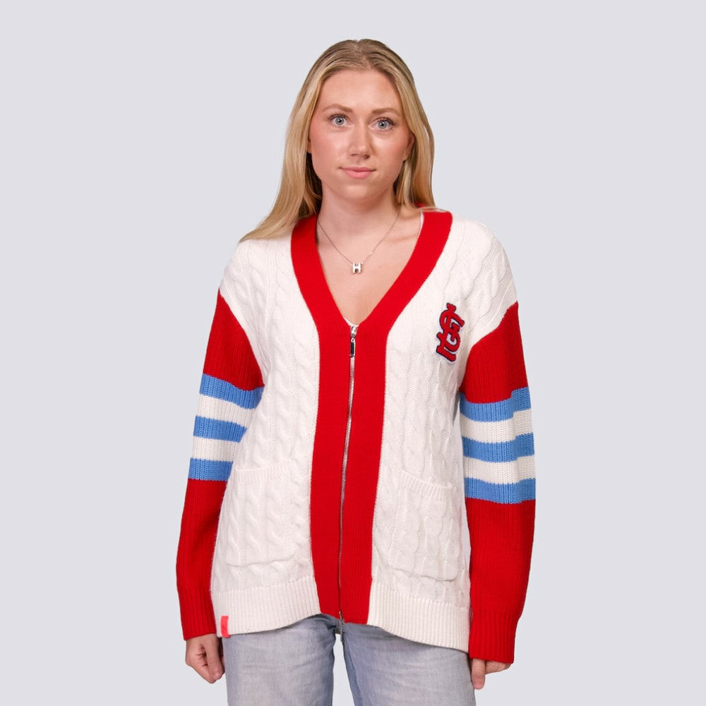Red/White St. Louis Cardinals Lusso Women's Shyla Knit V-Neck Full-Zip Sweater