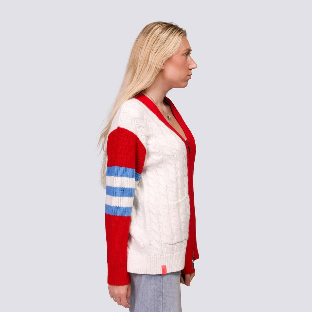 Red/White St. Louis Cardinals Lusso Women's Shyla Knit V-Neck Full-Zip Sweater