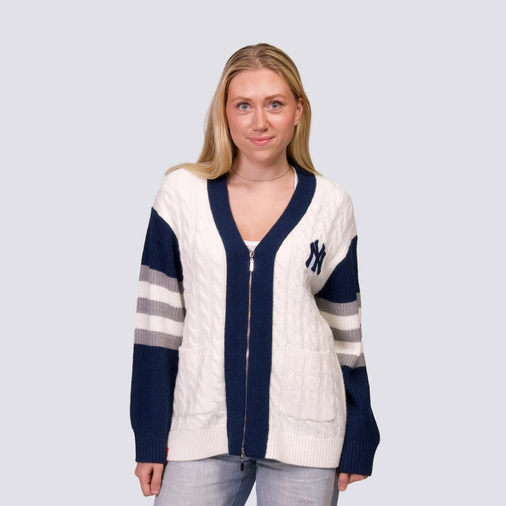 Navy/White New York Yankees Lusso Women's Shyla Knit V-Neck Full-Zip Sweater