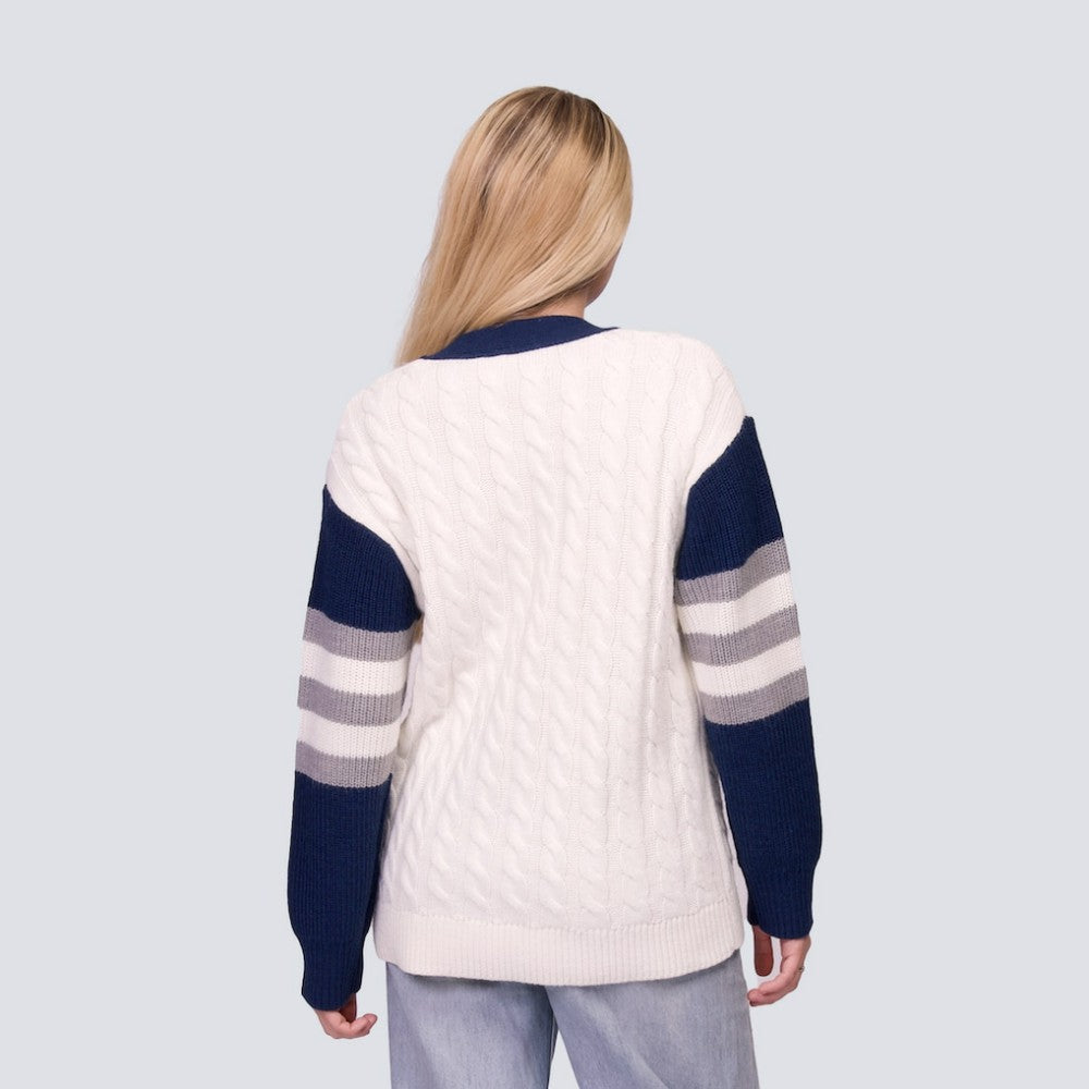 Navy/White New York Yankees Lusso Women's Shyla Knit V-Neck Full-Zip Sweater