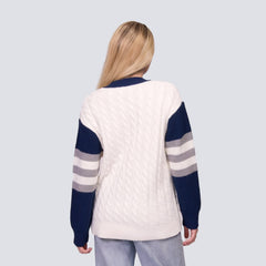 Navy/White New York Yankees Lusso Women's Shyla Knit V-Neck Full-Zip Sweater