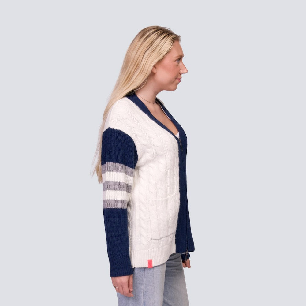 Navy/White New York Yankees Lusso Women's Shyla Knit V-Neck Full-Zip Sweater