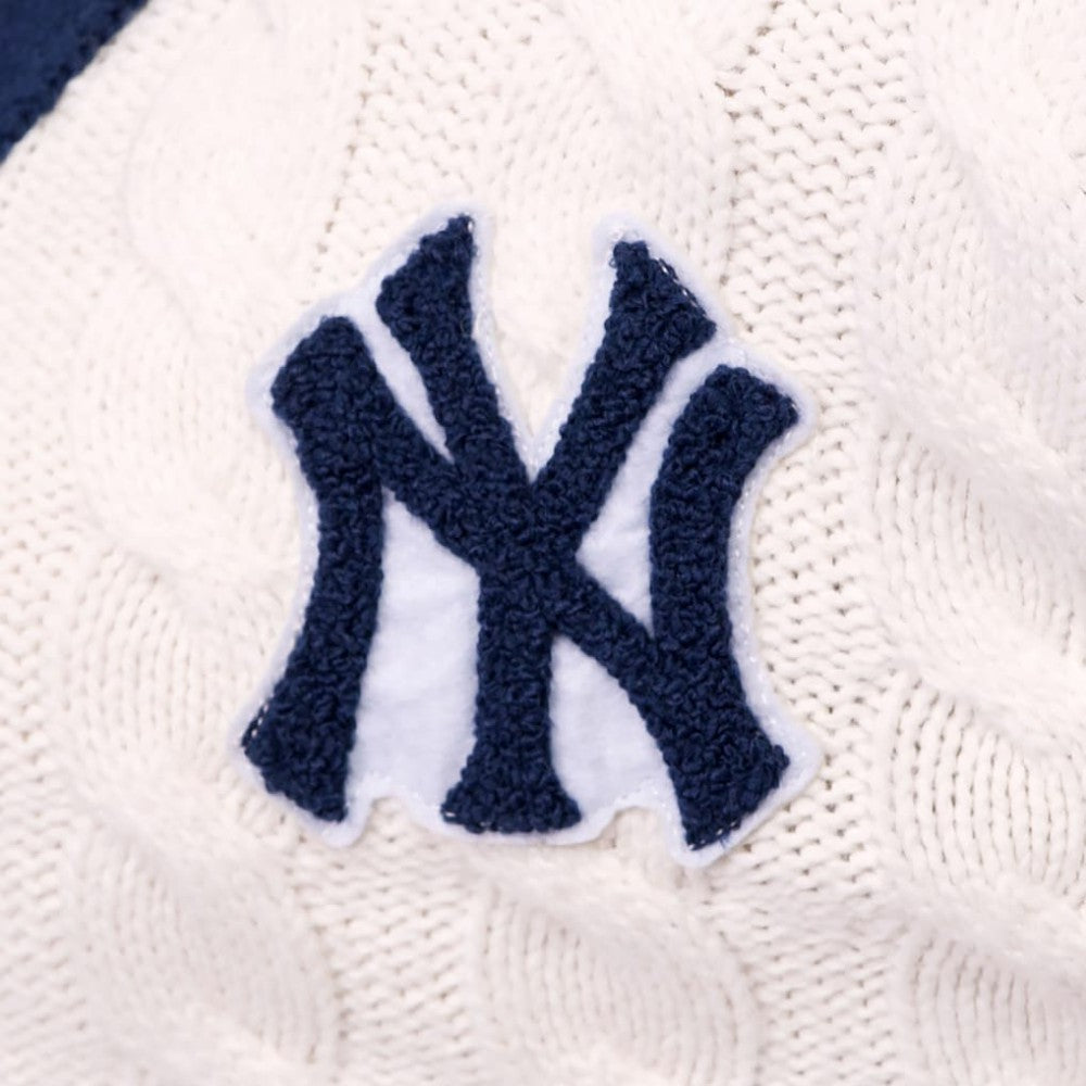 Navy/White New York Yankees Lusso Women's Shyla Knit V-Neck Full-Zip Sweater