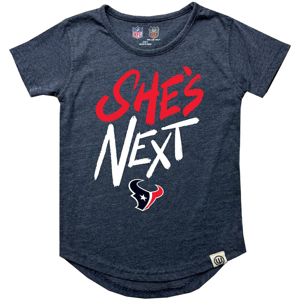 Wes & Willy Girls Youth She's Next Garment Washed T-Shirt - Houston Texans T-shirts