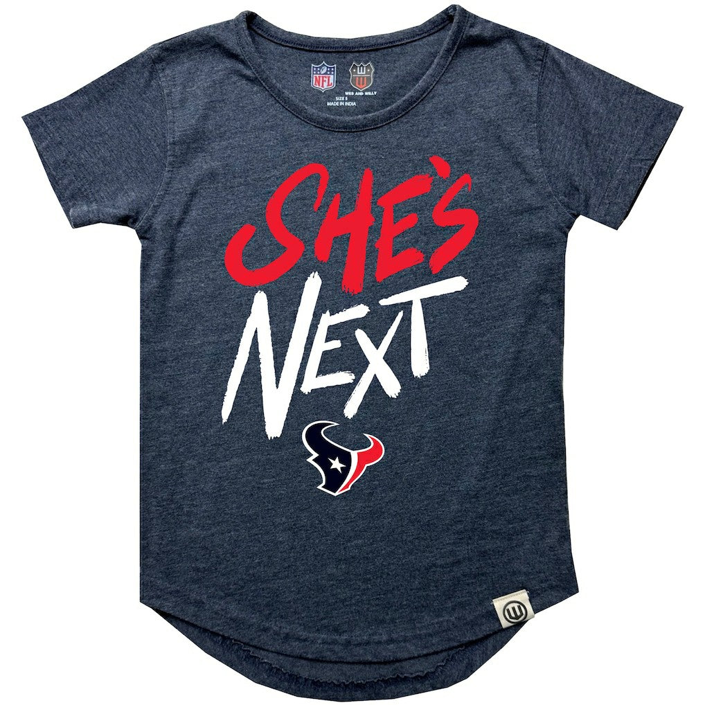 Wes & Willy Girls Youth She's Next Garment Washed T-Shirt - Houston Texans T-shirts