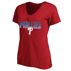 Red Philadelphia Phillies Profile Women's Plus Size Wordmark V-Neck T-Shirt