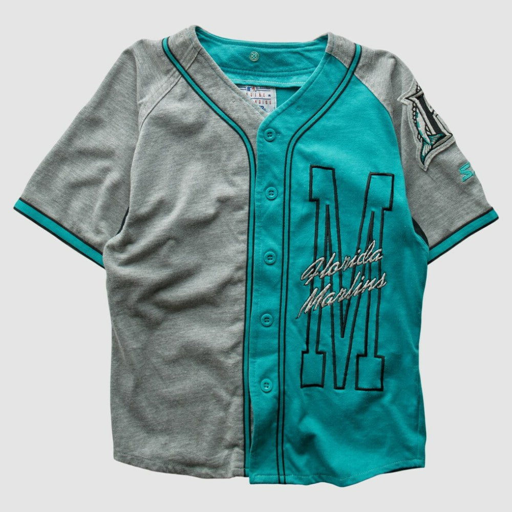 Teal Miami Marlins Starter 90s Full Button Top