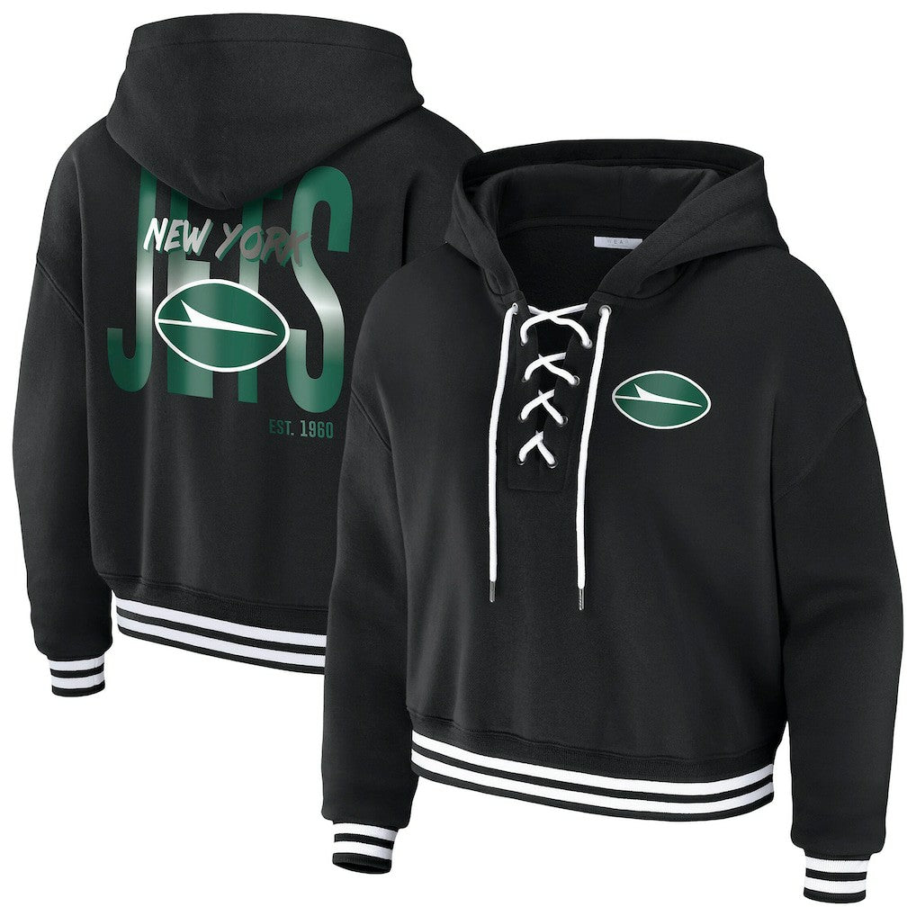 WEAR by Erin Andrews Women's Lace-Up Fleece Hoodie - New York Jets Hoodies
