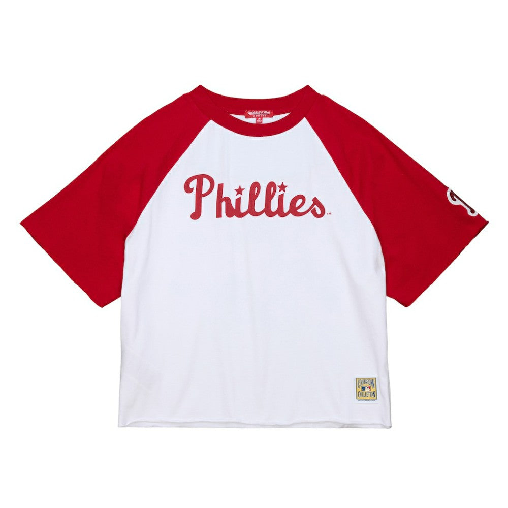 White Philadelphia Phillies Mitchell & Ness Women's Cropped Raglan Boxy T-Shirt