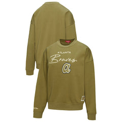 Olive Atlanta Braves Mitchell & Ness Women's Oversized Crewneck Sweatshirt