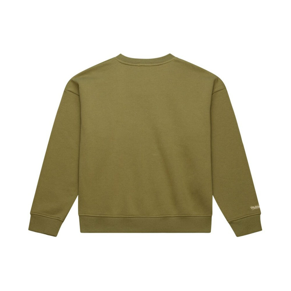 Olive Atlanta Braves Mitchell & Ness Women's Oversized Crewneck Sweatshirt