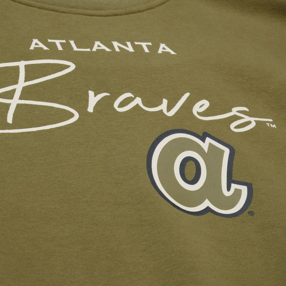 Olive Atlanta Braves Mitchell & Ness Women's Oversized Crewneck Sweatshirt