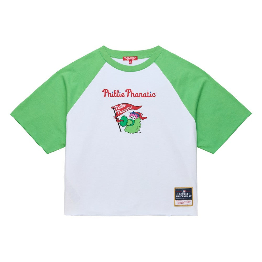 White Philadelphia Phillies Mitchell & Ness Women's Cropped Raglan Mascot Boxy T-Shirt