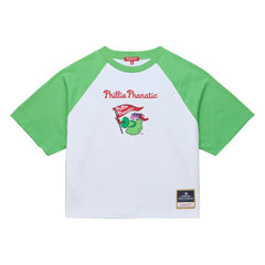 White Philadelphia Phillies Mitchell & Ness Women's Cropped Raglan Mascot Boxy T-Shirt