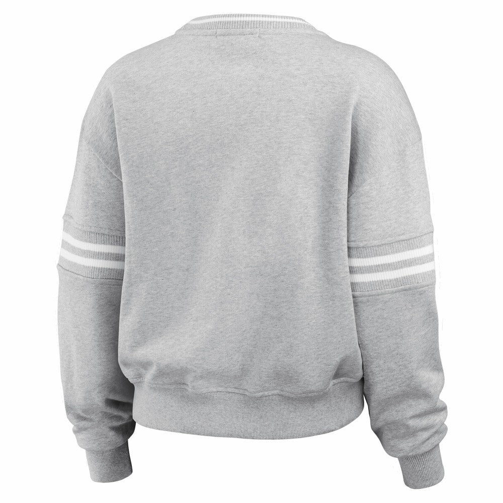 Gray New York Mets WEAR by Erin Andrews Women's Sleeve Stripe Fleece Sweatshirt