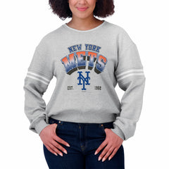 Gray New York Mets WEAR by Erin Andrews Women's Sleeve Stripe Fleece Sweatshirt