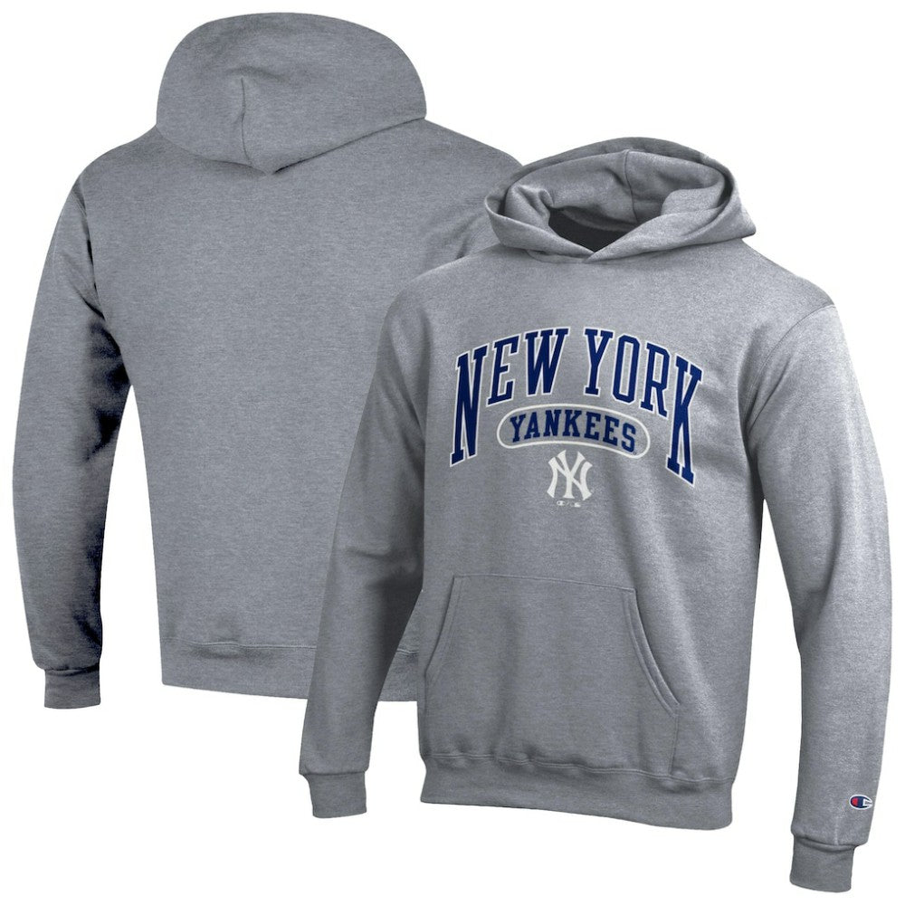 Gray New York Yankees Champion Youth Powerblend Fleece Hoodie