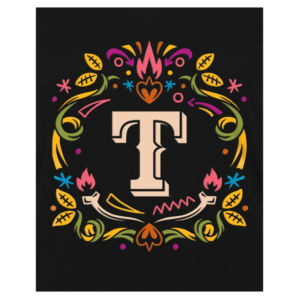 Black Texas Rangers New Era Women's Día de los Muertos V-Neck T-Shirt