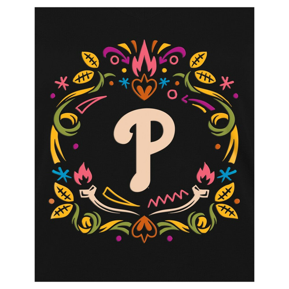 Black Philadelphia Phillies New Era Women's Día de los Muertos V-Neck T-Shirt