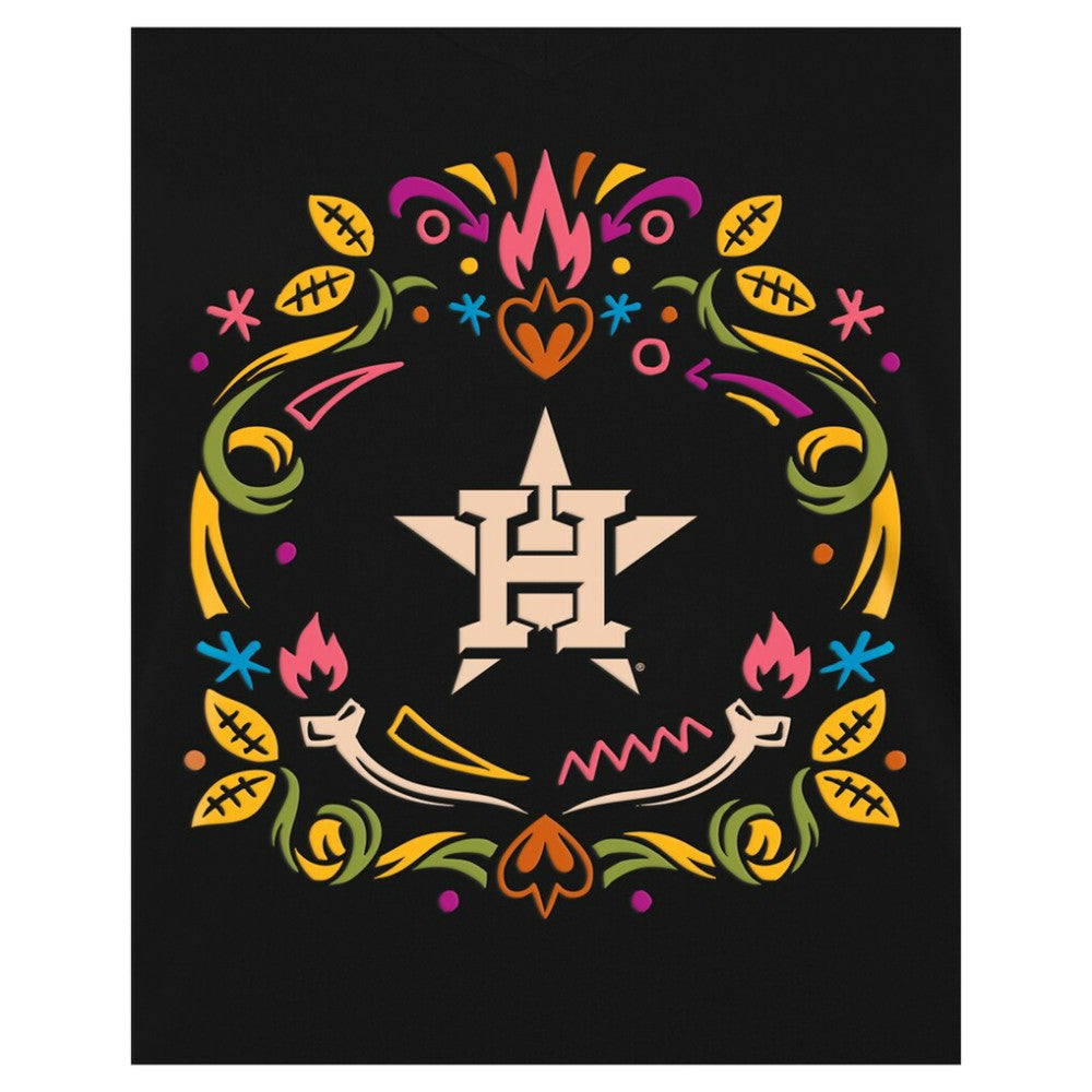 Black Houston Astros New Era Women's Día de los Muertos V-Neck T-Shirt
