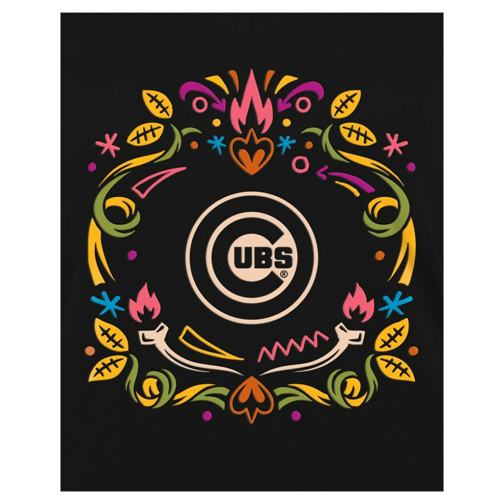 Black Chicago Cubs New Era Women's Día de los Muertos V-Neck T-Shirt
