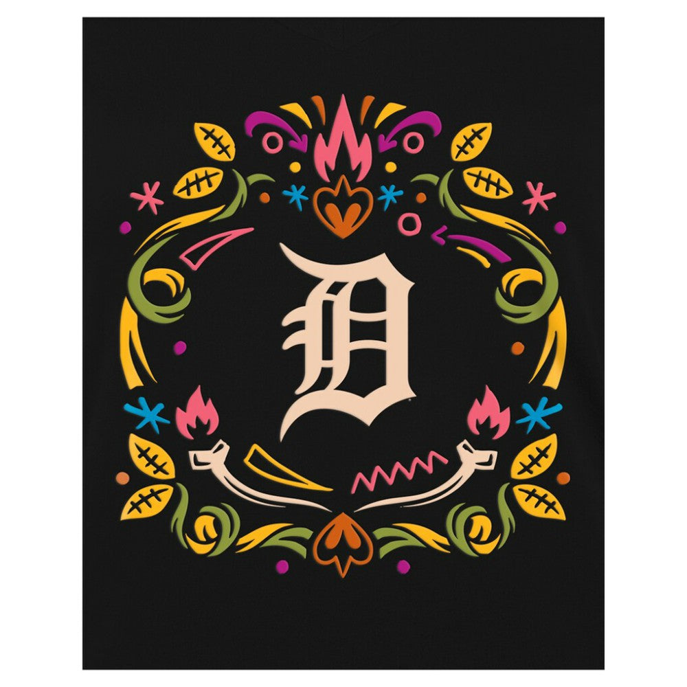 Black Detroit Tigers New Era Women's Día de los Muertos V-Neck T-Shirt