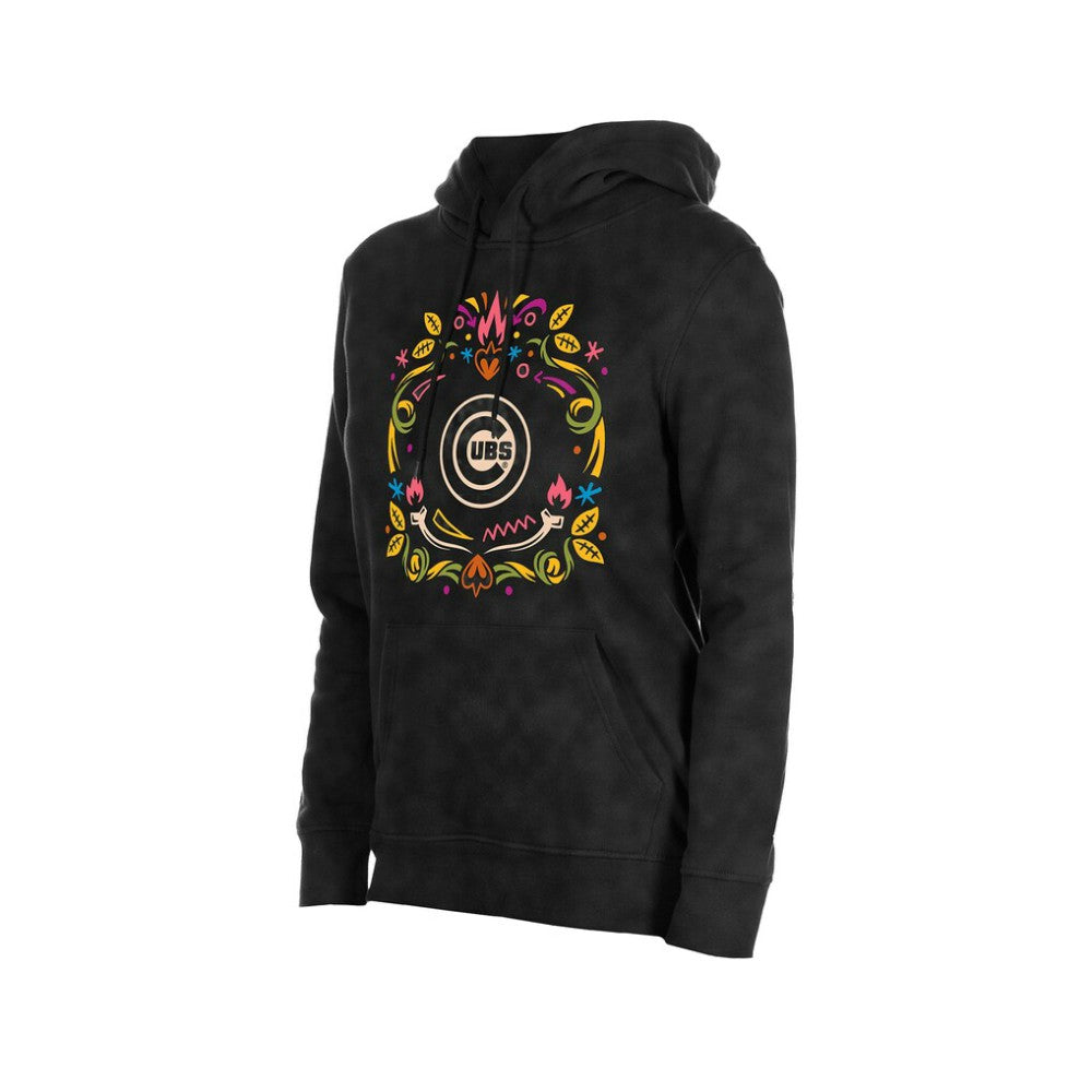 Black Chicago Cubs New Era Women's Día de Muertos Mineral Wash Hoodie Sweatshirt