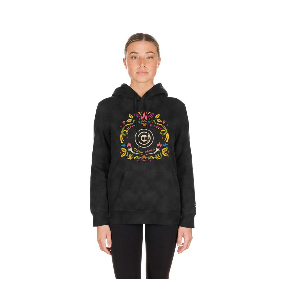 Black Chicago Cubs New Era Women's Día de Muertos Mineral Wash Hoodie Sweatshirt