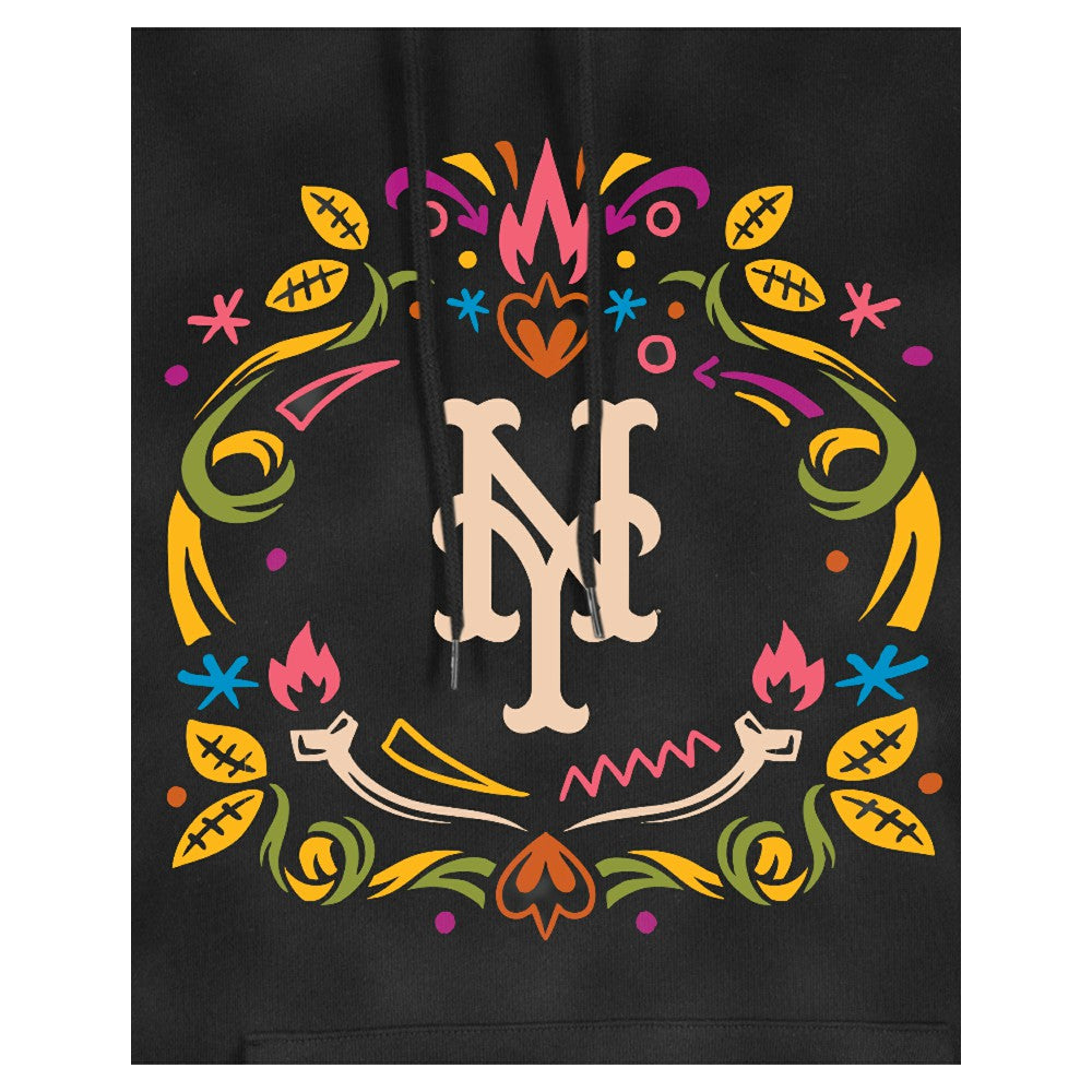 Black New York Mets New Era Women's Día de Muertos Mineral Wash Hoodie Sweatshirt